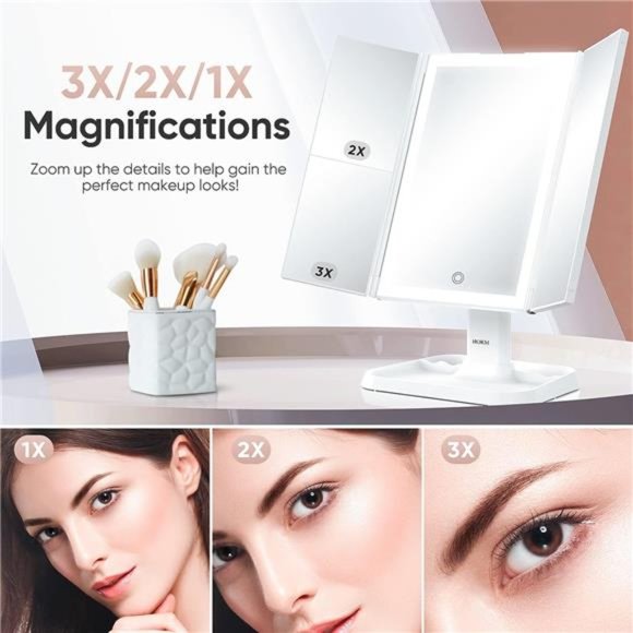 Makeup Mirror Vanity Mirror with Lights  3 Color Lighting Modes 72 LED Trifold - Picture 4 of 5